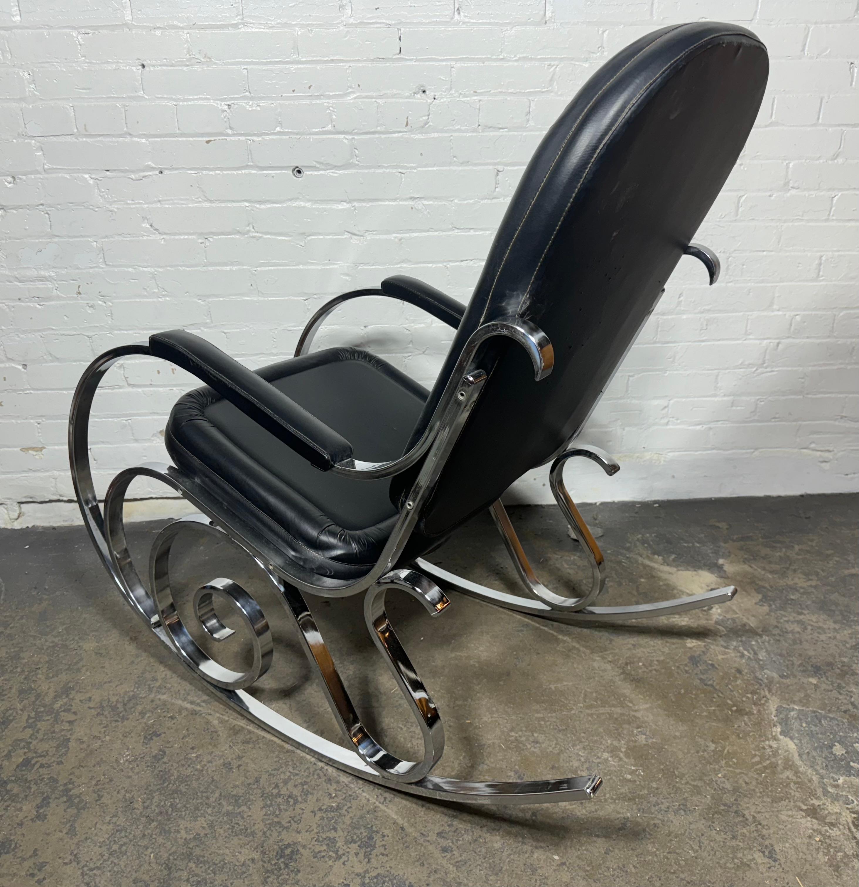Naugahyde 1970's Maison Jansen Chrome Hollywood Regency Rocking Chair