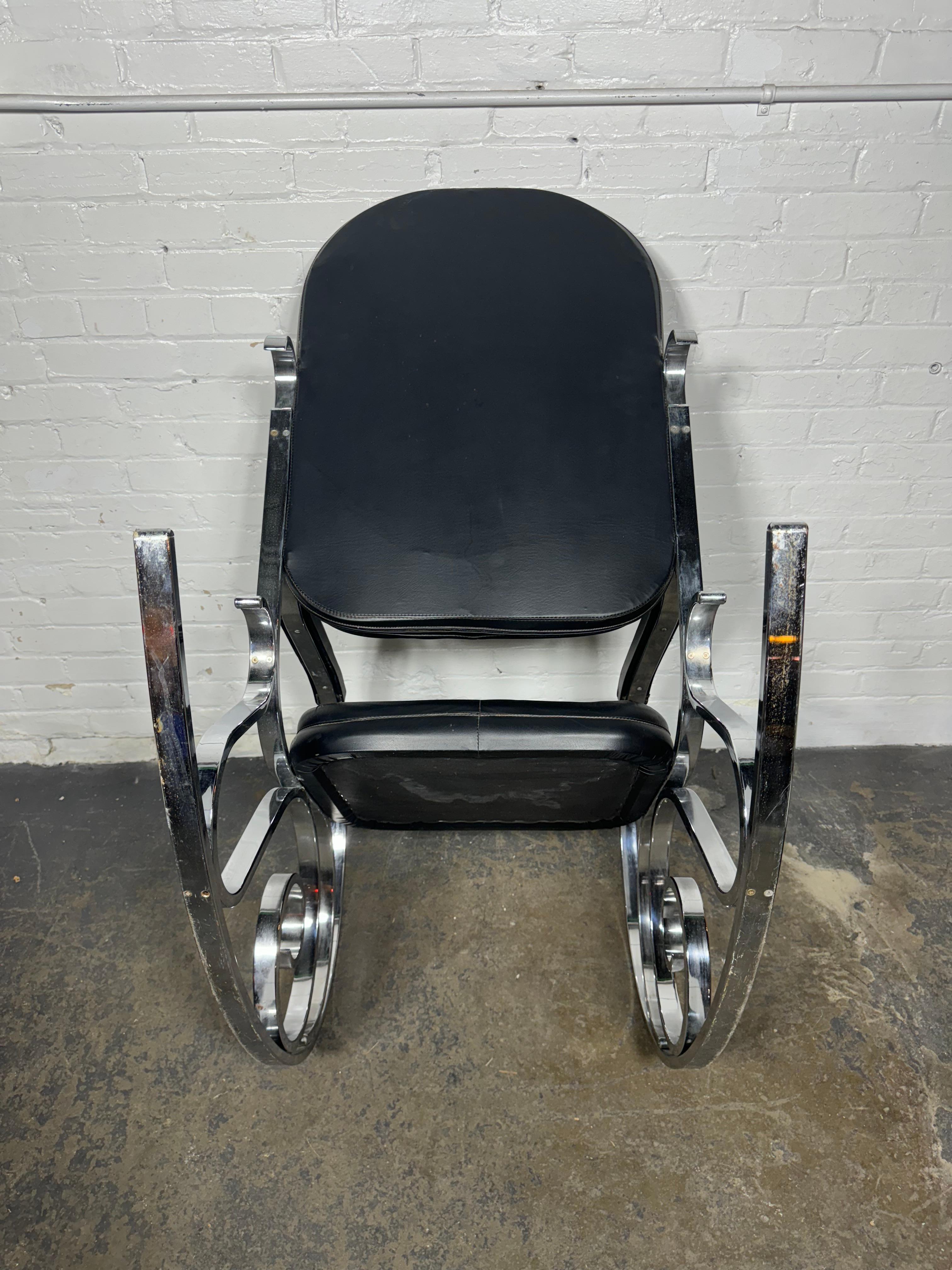 1970's Maison Jansen Chrome Hollywood Regency Rocking Chair 1