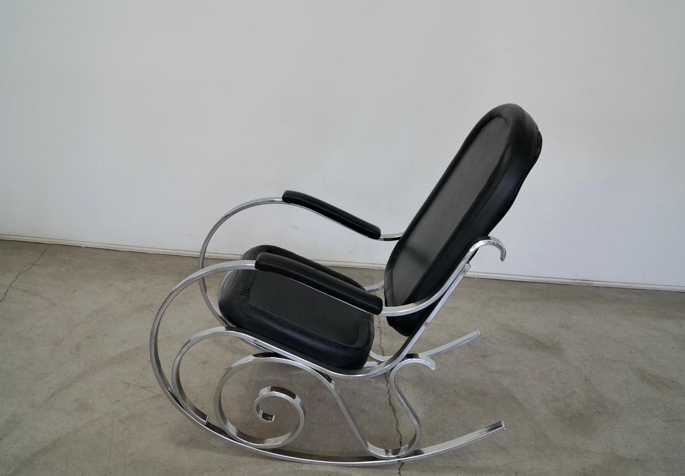 Late 20th Century 1970's Maison Jansen Chrome Hollywood Regency Rocking Chair For Sale
