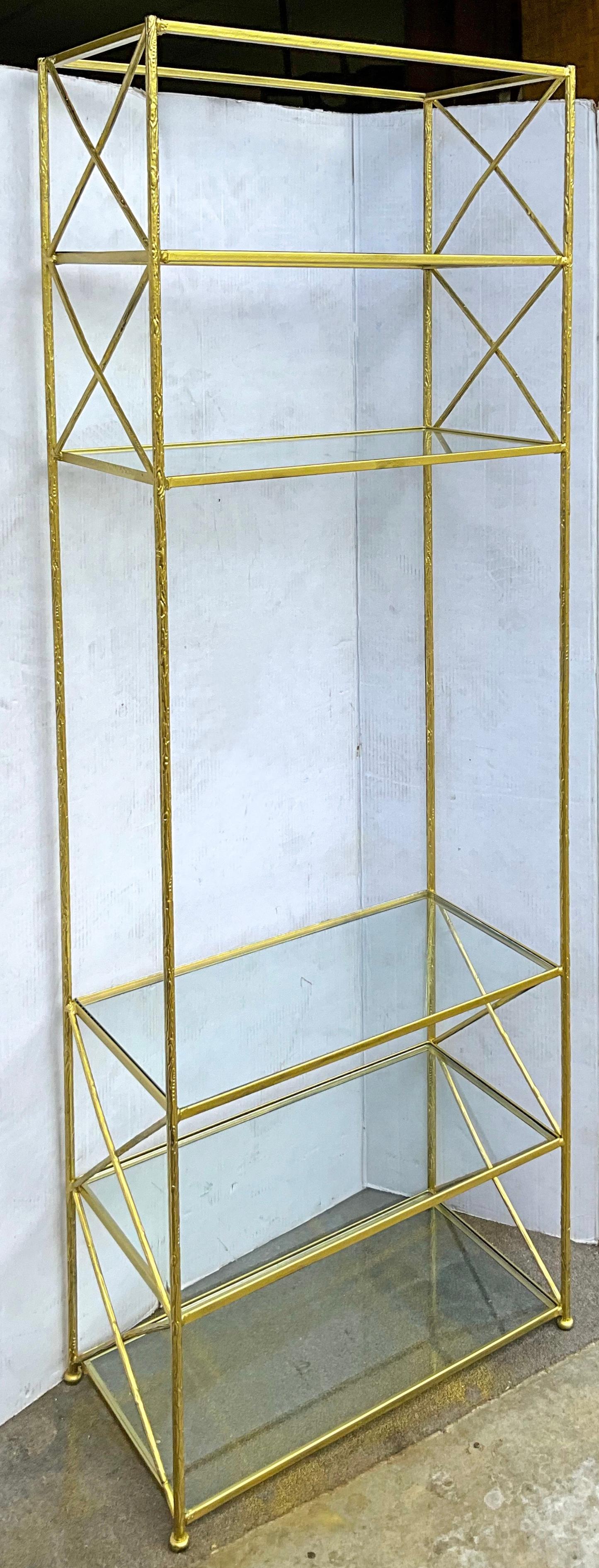 1970s Maison Jansen Inspired Gilt Metal Faux Bois Etageres / Bookcases - Pair In Good Condition For Sale In Kennesaw, GA