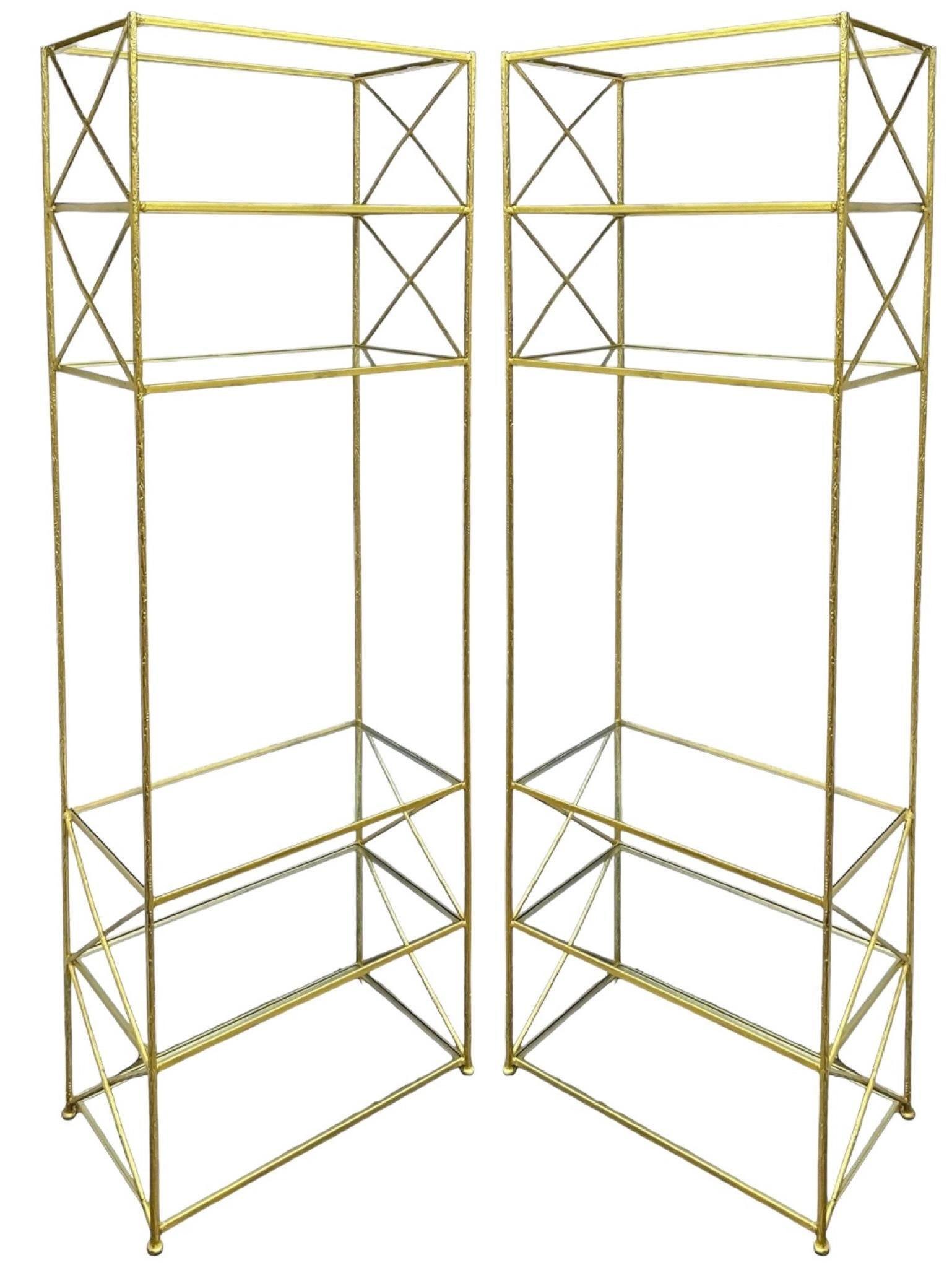 20th Century 1970s Maison Jansen Inspired Gilt Metal Faux Bois Etageres / Bookcases - Pair For Sale