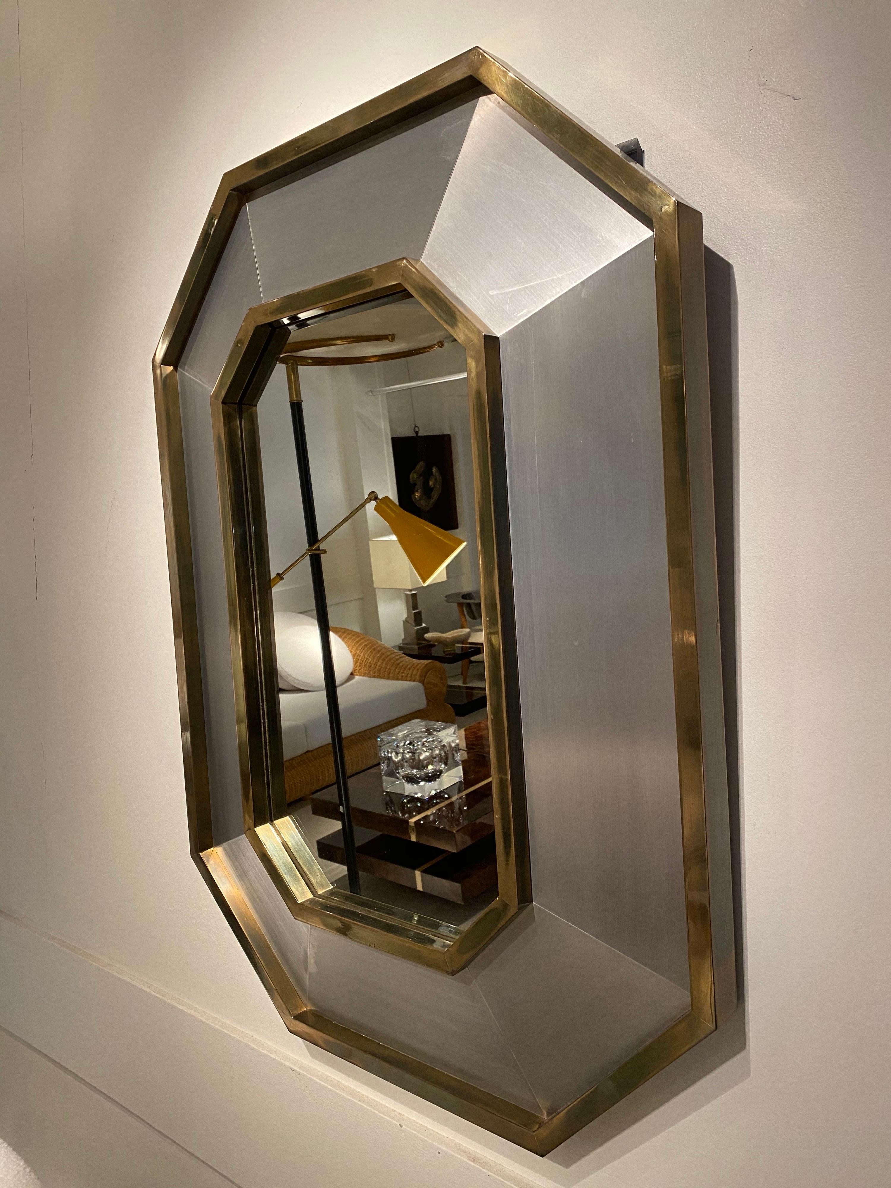 1970s Maison Jansen mirror in brushed steel and brass details
Great vintage condition