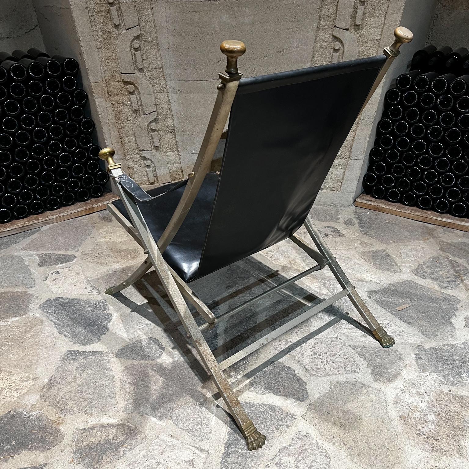 1970s Maison Jansen Campaign Leather Bronze Lounge Chair France For Sale 6