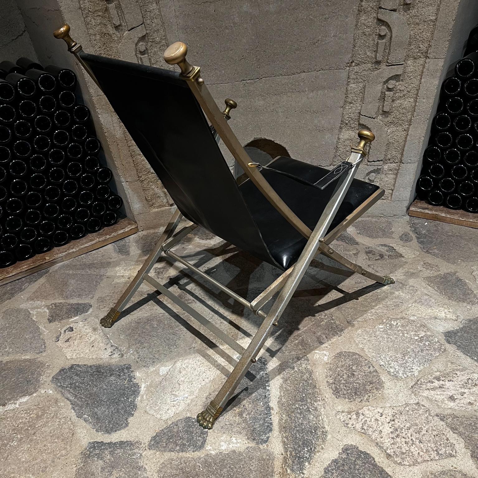 1970s Maison Jansen Campaign Leather Bronze Lounge Chair France For Sale 8