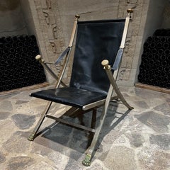 Maison Jansen Campaign Leather Bronze Lounge Chair France Otto Parzinger 1970s