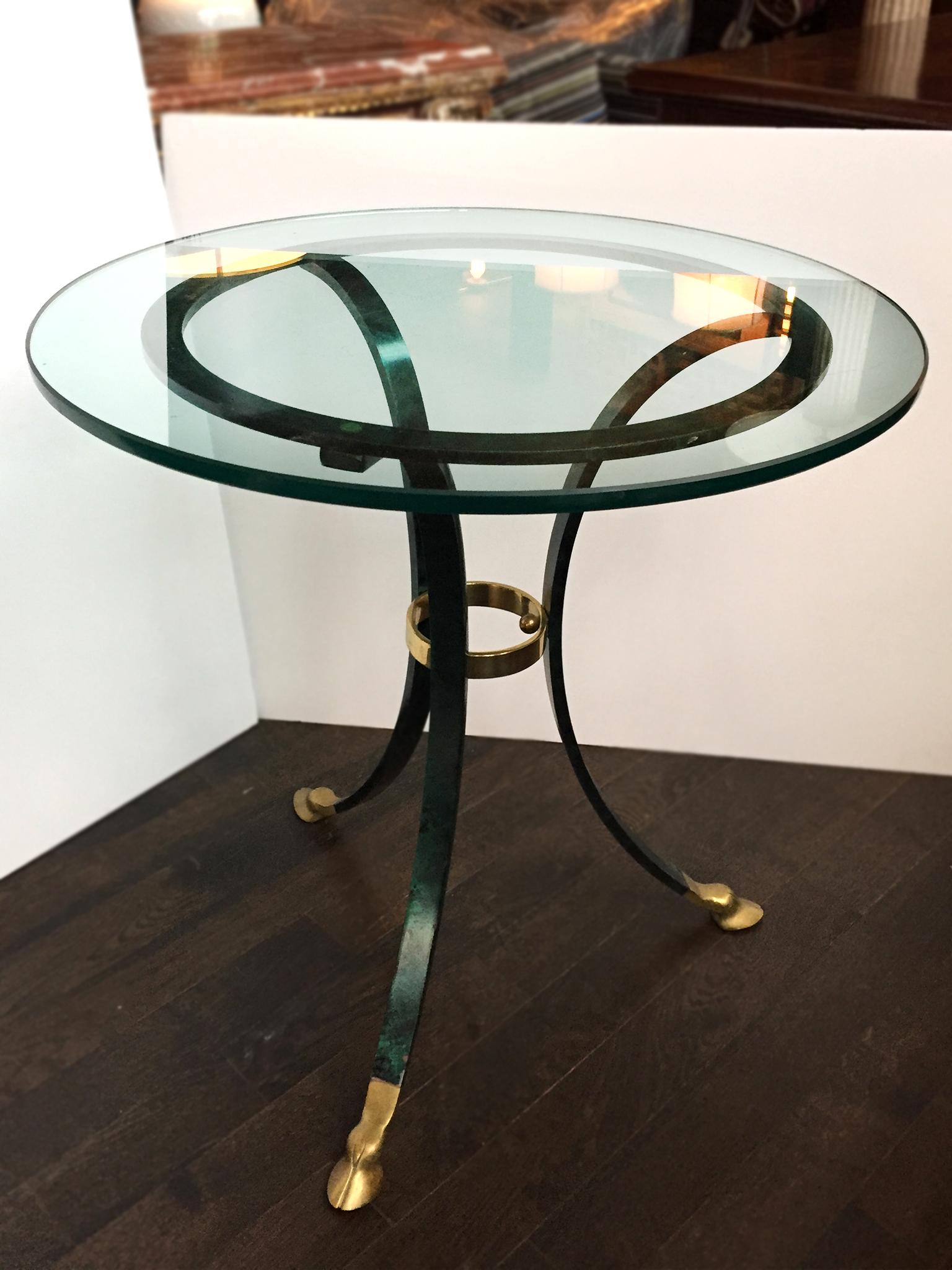 Hollywood Regency 1970s Maison Jansen Style Metal and Glass Side Table
