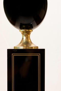 1970s Maison Le Dauphin French Floor Lamp Black Brass Fabric Lacquered Wood