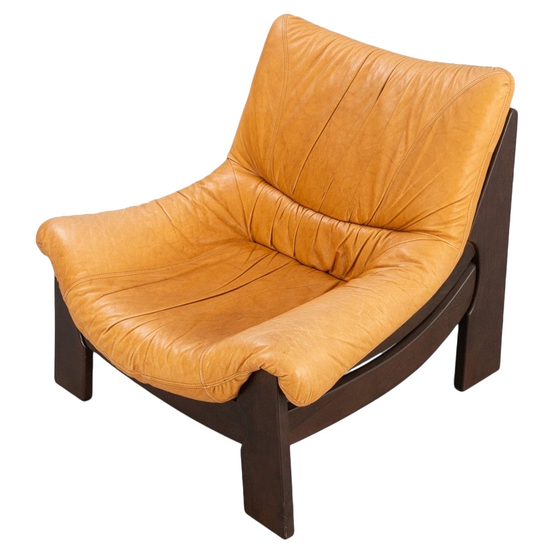 Chaise longue en cuir cognac de Maison Regain des années 1970