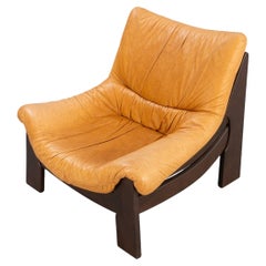 Chaise longue en cuir cognac de Maison Regain des années 1970