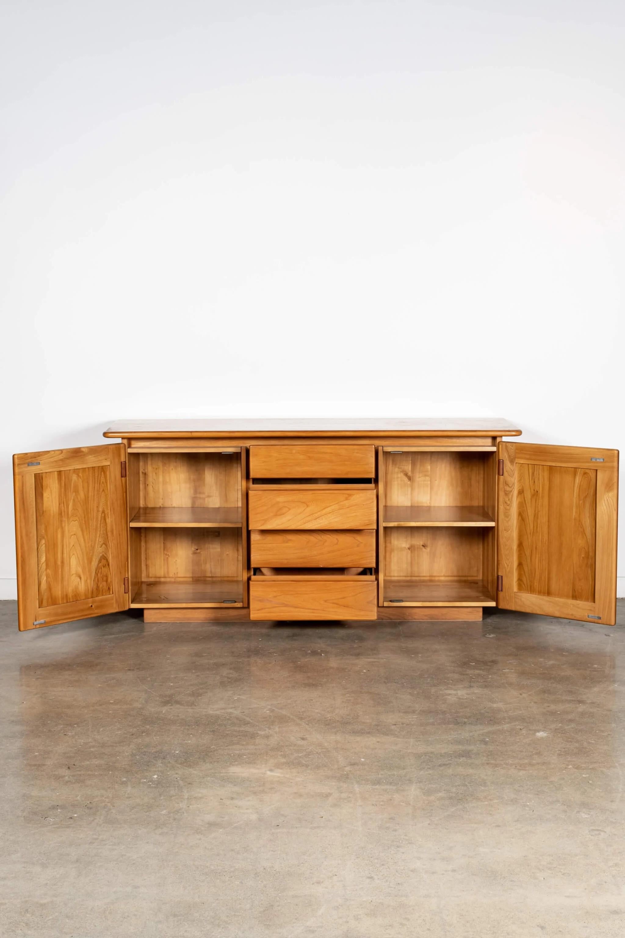 French 1970s Maison Regain Solid Elm Sideboard For Sale
