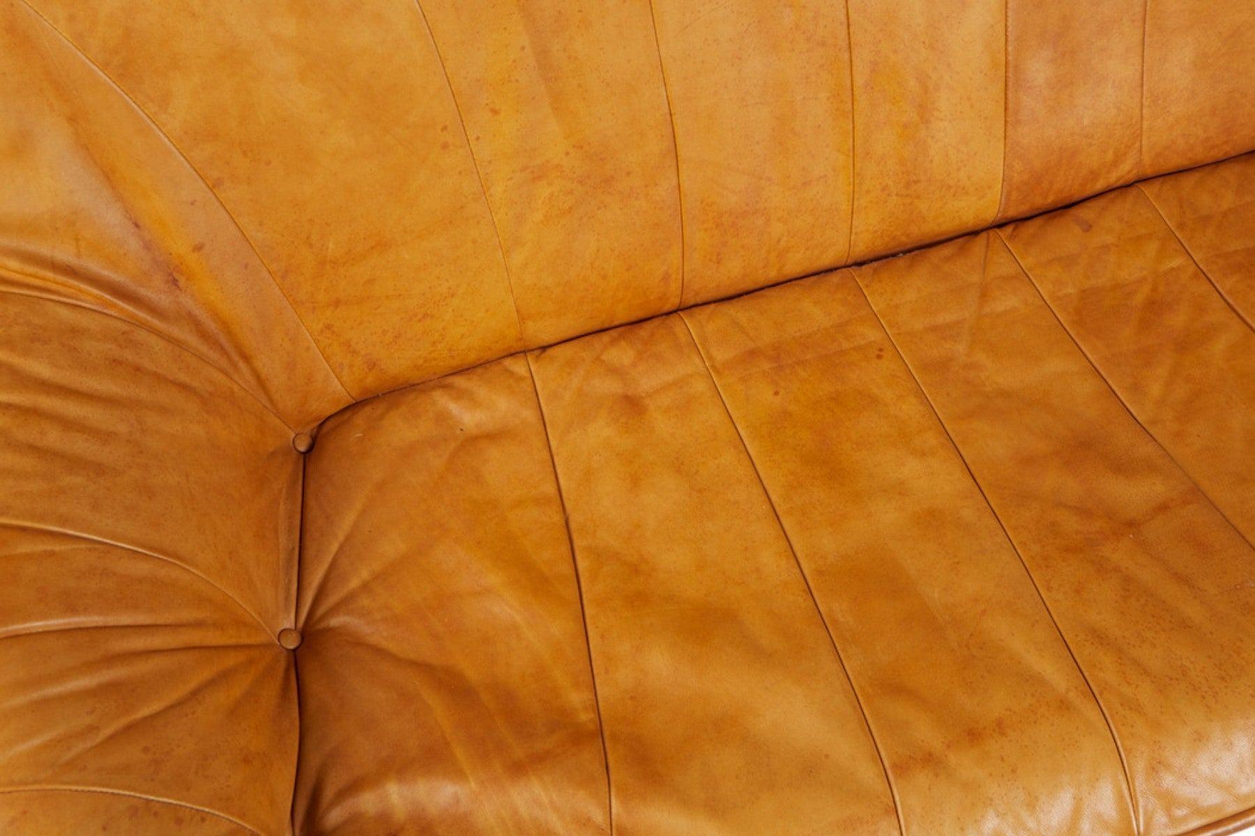 1970er Maison Regain Dreisitziges Sofa aus cognacfarbenem Leder (Moderne der Mitte des Jahrhunderts) im Angebot
