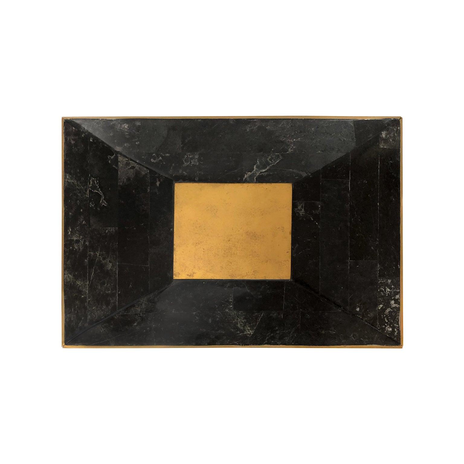 1970s Maitland Smith Black Tessellated Stone Box with Brass Trim In Good Condition For Sale In Stamford, CT
