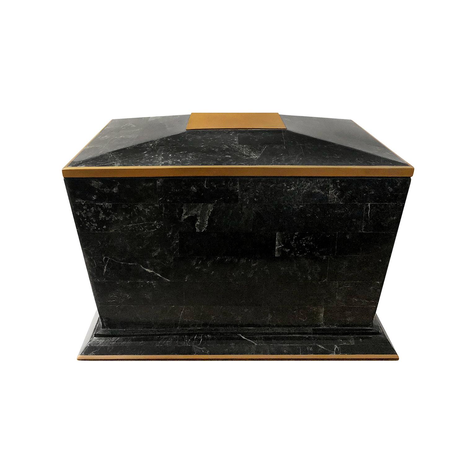 1970s Maitland Smith Black Tessellated Stone Box with Brass Trim For Sale