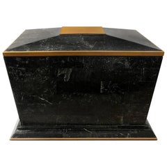 1970s Maitland Smith Black Tessellated Stone Box with Brass Trim
