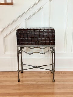 1970s Maitland Smith Faceted Brown Rectangular Turtle Box on Metal Stand