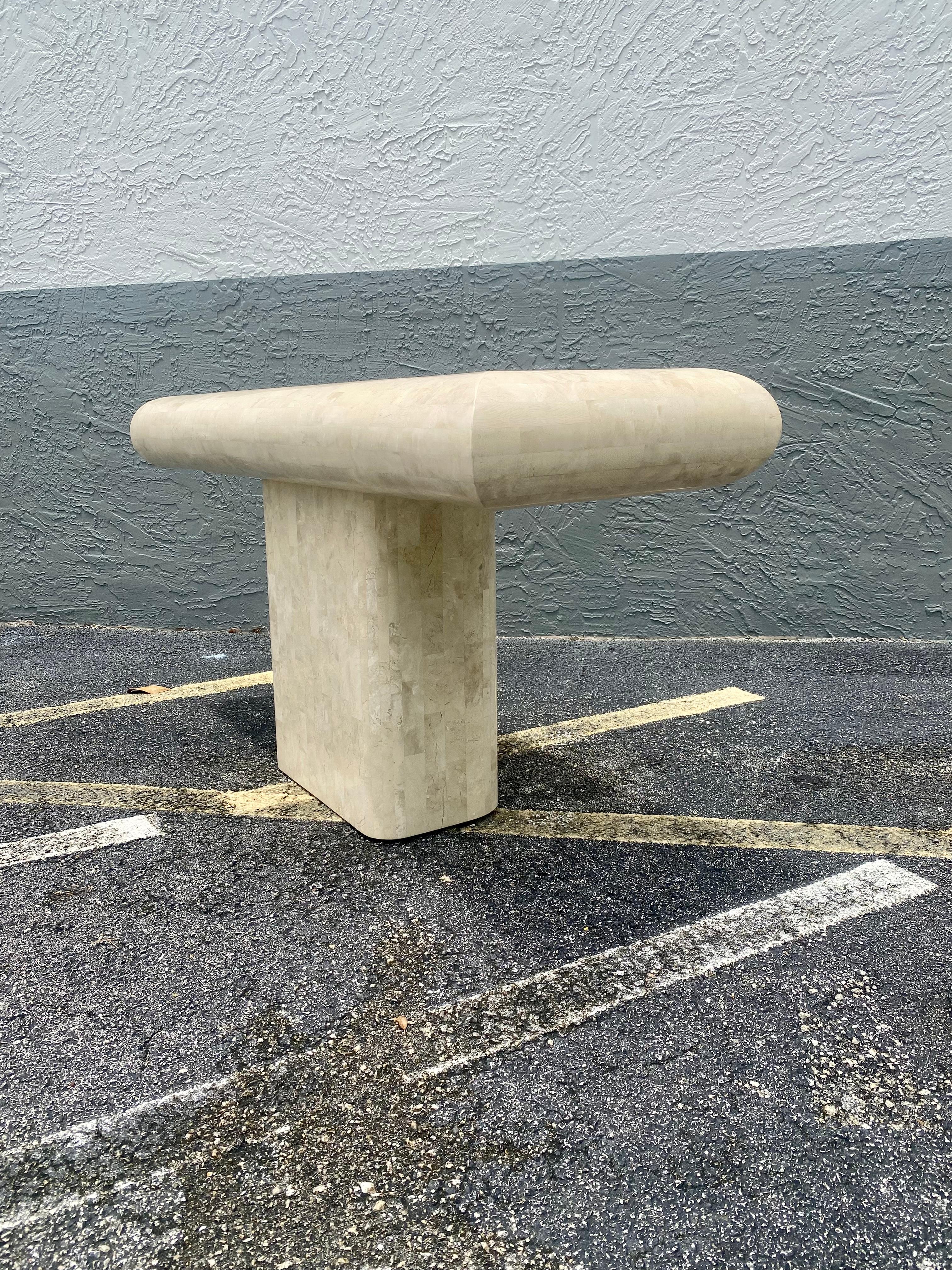 Late 20th Century 1970s tessellated Travertine Stone Console Pedestal Table by Maitland Smith For Sale