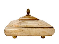 1970s Maitland Smith Style Bone Inlaid Box with Brass Finial