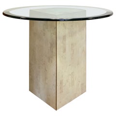 1970s Maitland-Smith Style Tessellated Marble and Glass Round Side Table