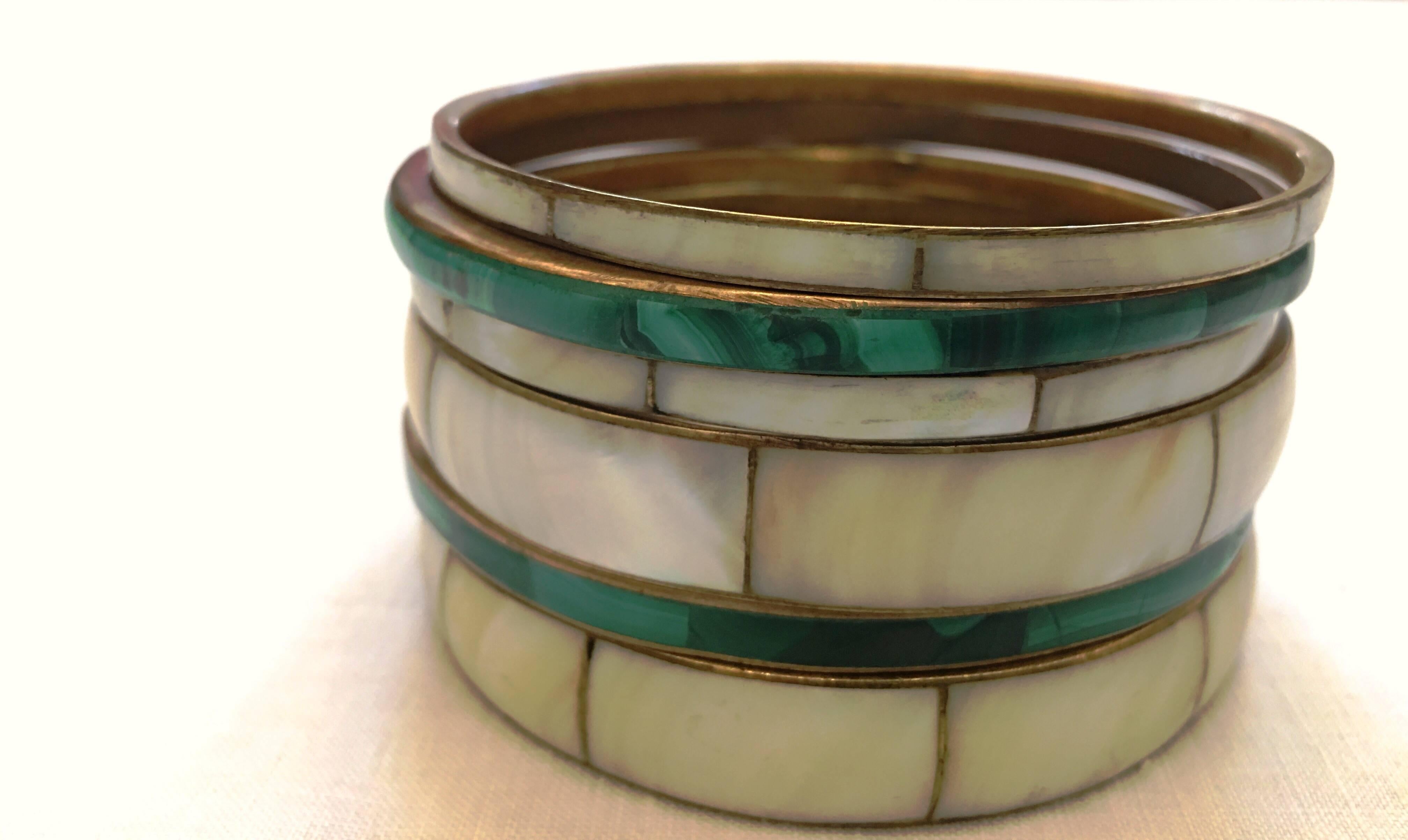 Malachite and Abalone Brass Bangles Set, 1970s  For Sale 4