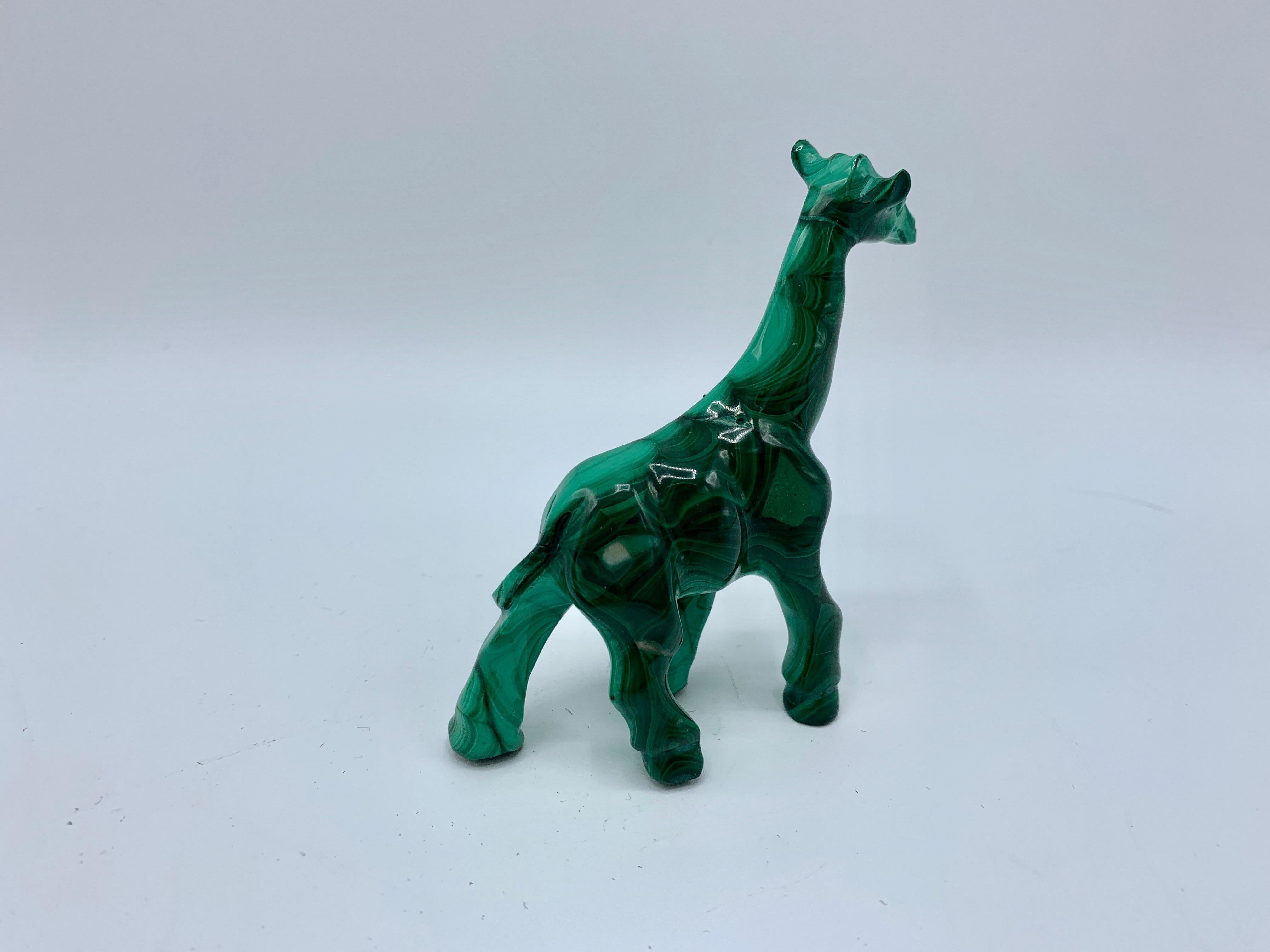 Hand-Crafted 1970s Malachite Giraffe Sculpture