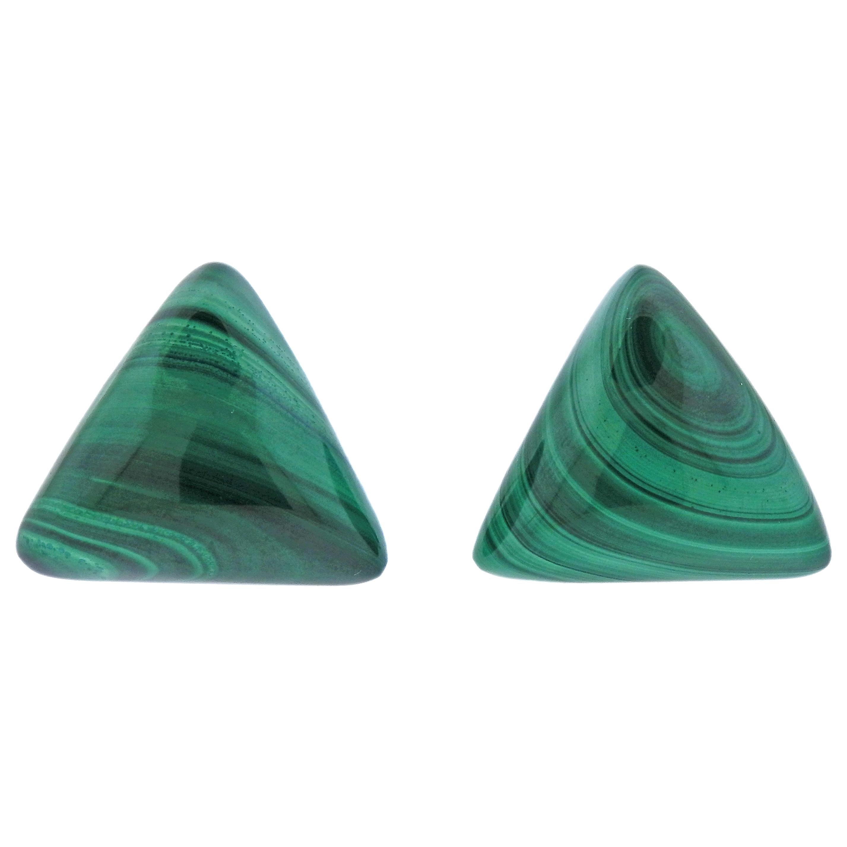 1970s Malachite Gold Triangle Earrings For Sale