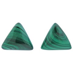 Retro 1970s Malachite Gold Triangle Earrings