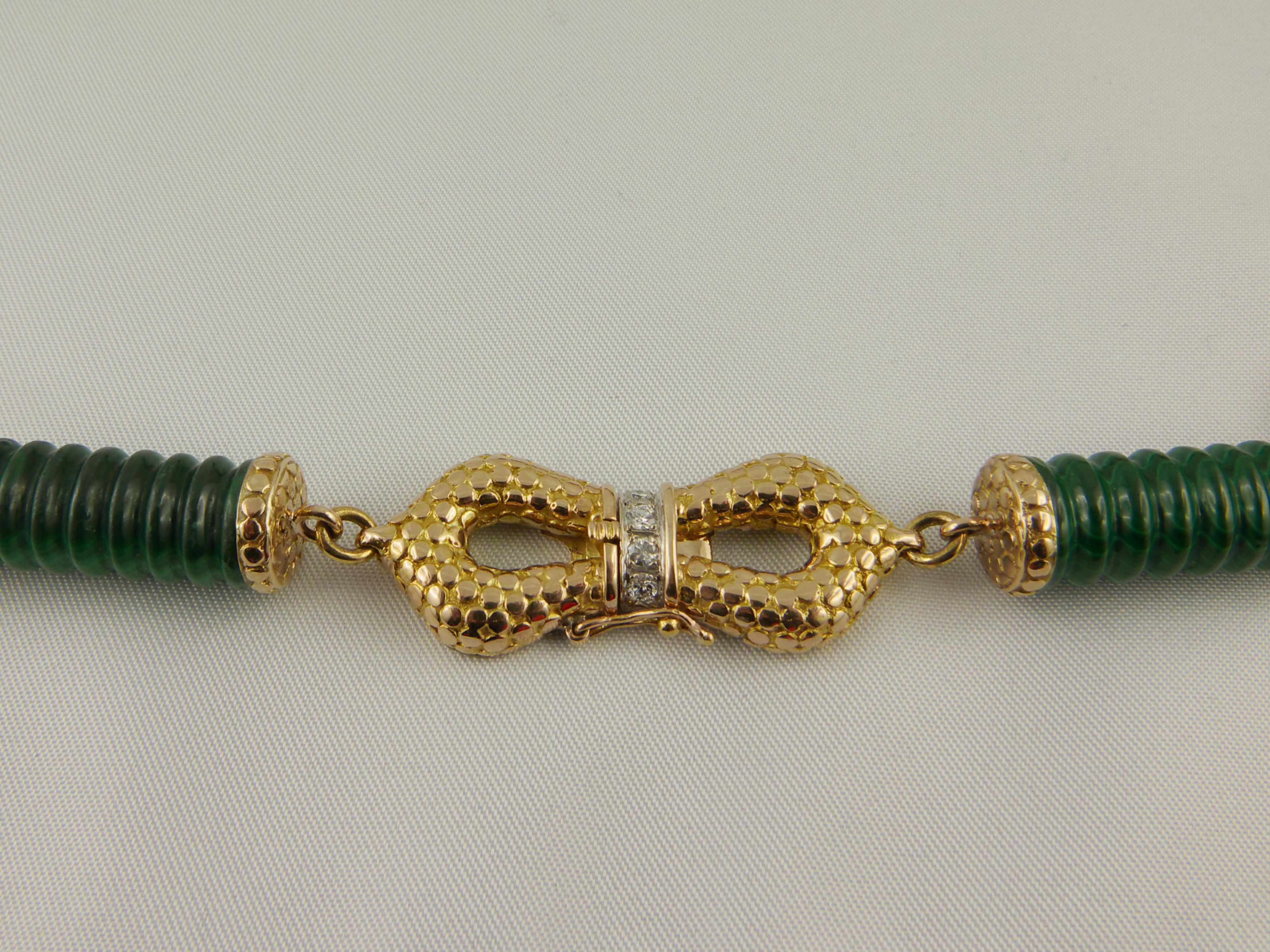 Women's 1970s Malachite Onyx Gold Diamond Necklace
