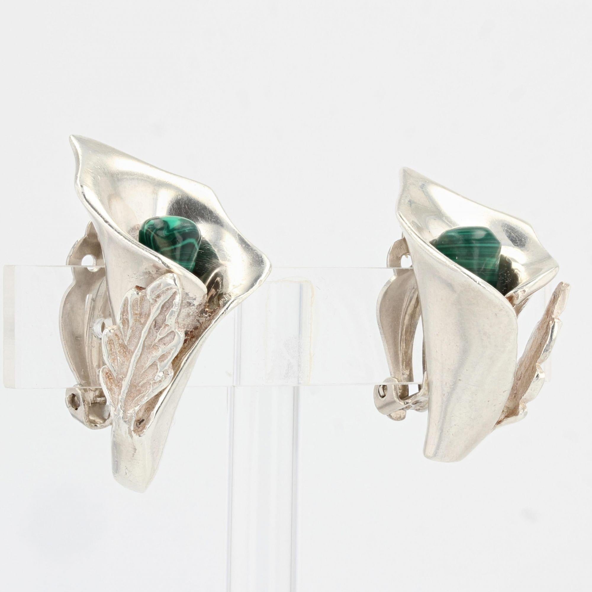 1970s Malachite Sterling Silver Necklace Earrings Set For Sale 6