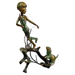 1970s Malcolm Moran Bronze Art Sculpture Boy and His Dog Carmel, Calif