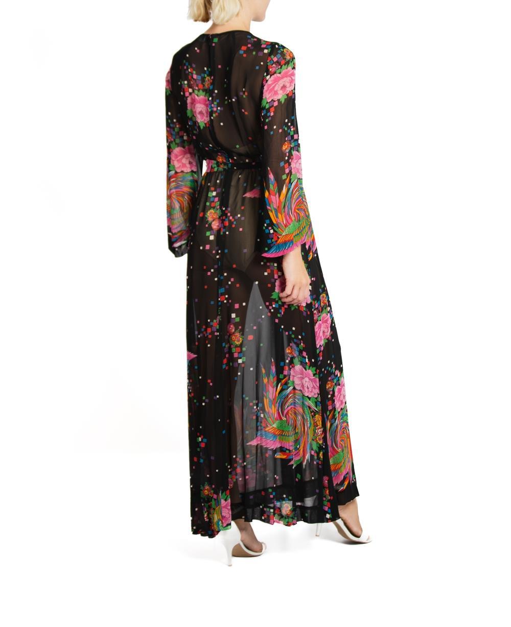 1970S Malcolm Starr Black & Floral Rayon Sheer Dress Made In Italy For Sale 4
