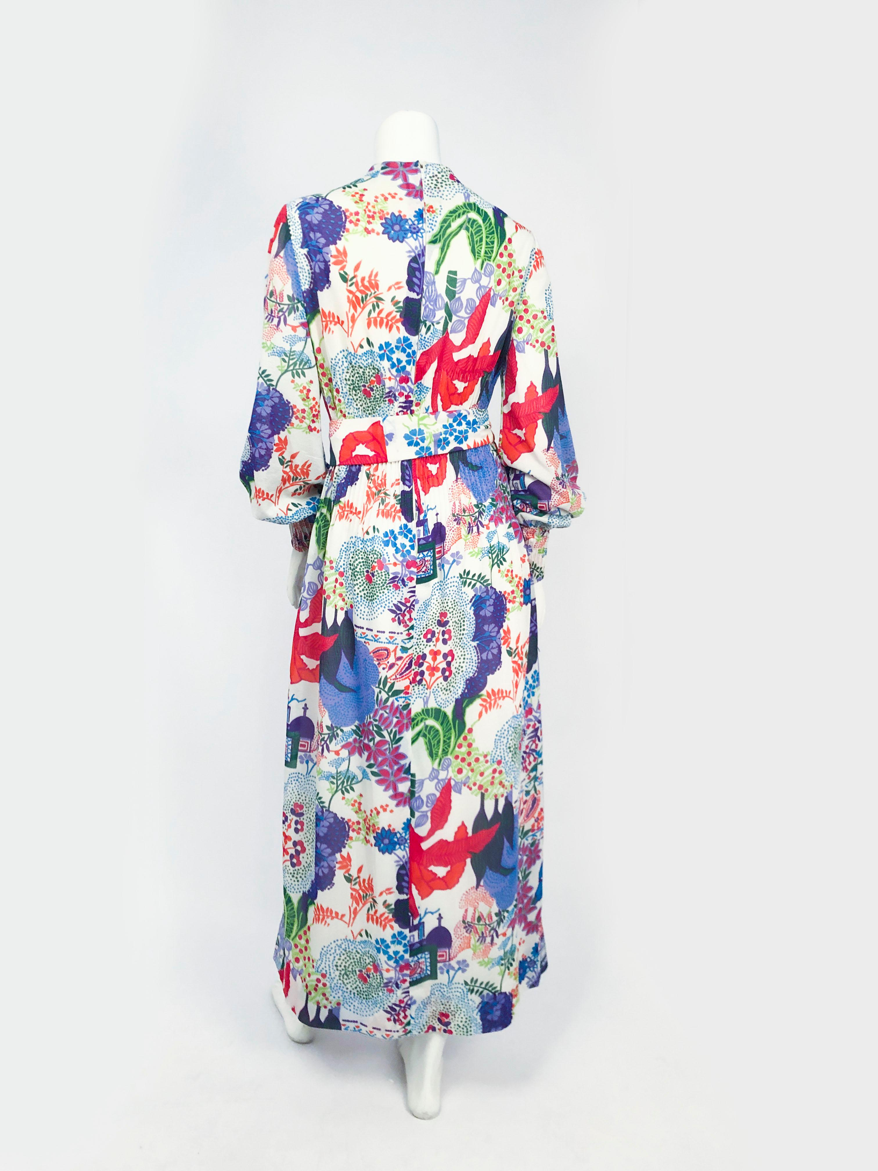 1970s Malcolm Starr Multicolor Novelty Printed Dress 2