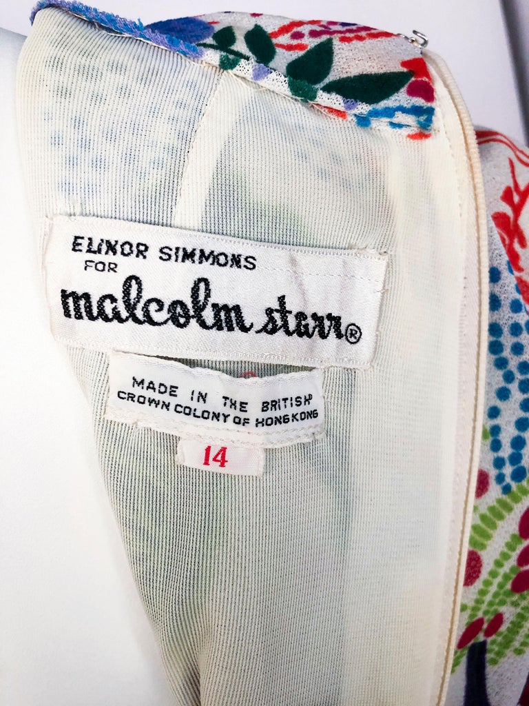 1970s Malcolm Starr Multicolor Novelty Printed Dress at 1stDibs