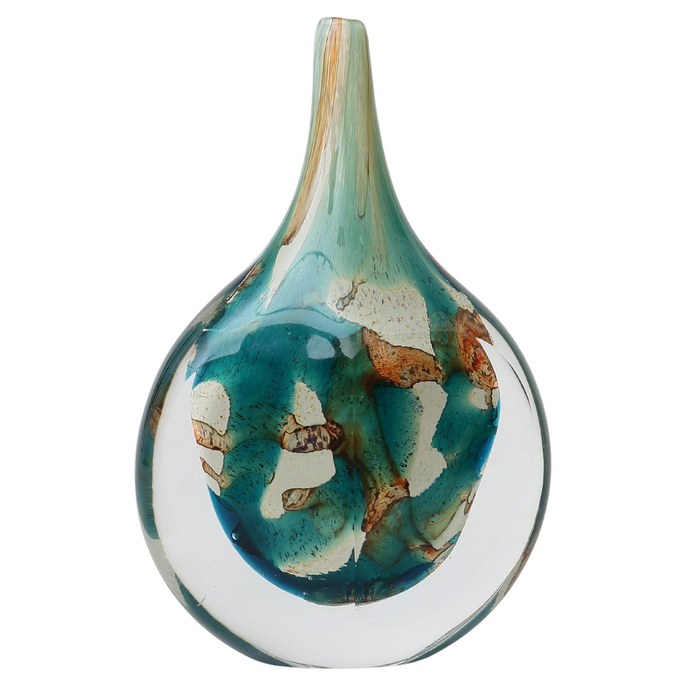 1970s Maltese Mdina lollipop glass vase with green and brown mouth-blown accents im Angebot