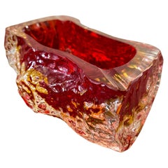 1970s Mandruzzato Modernist Red Sommerso Murano Glass Ashtray