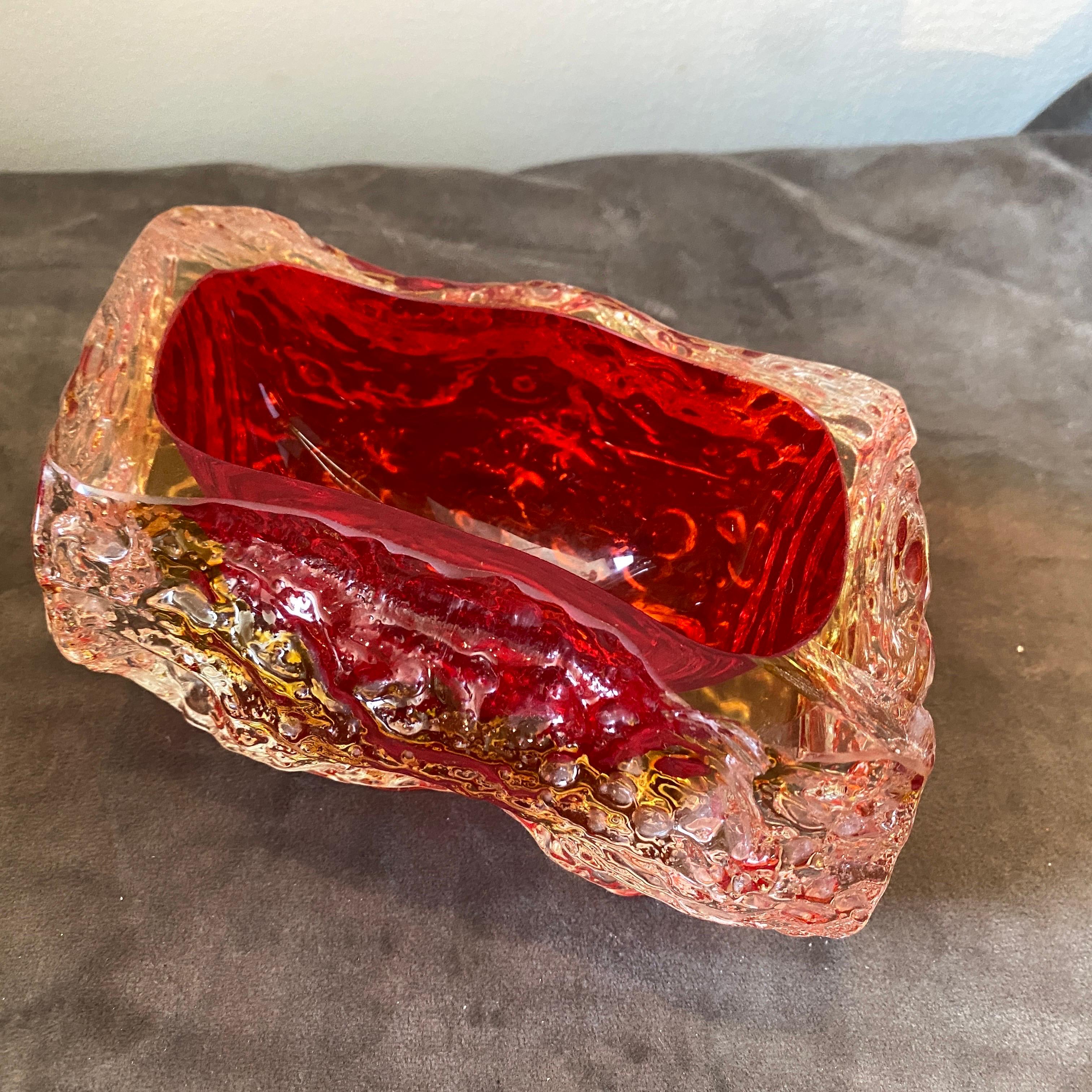 Italian 1970s Mandruzzato Modernist Red Sommerso Murano Glass Ashtray For Sale