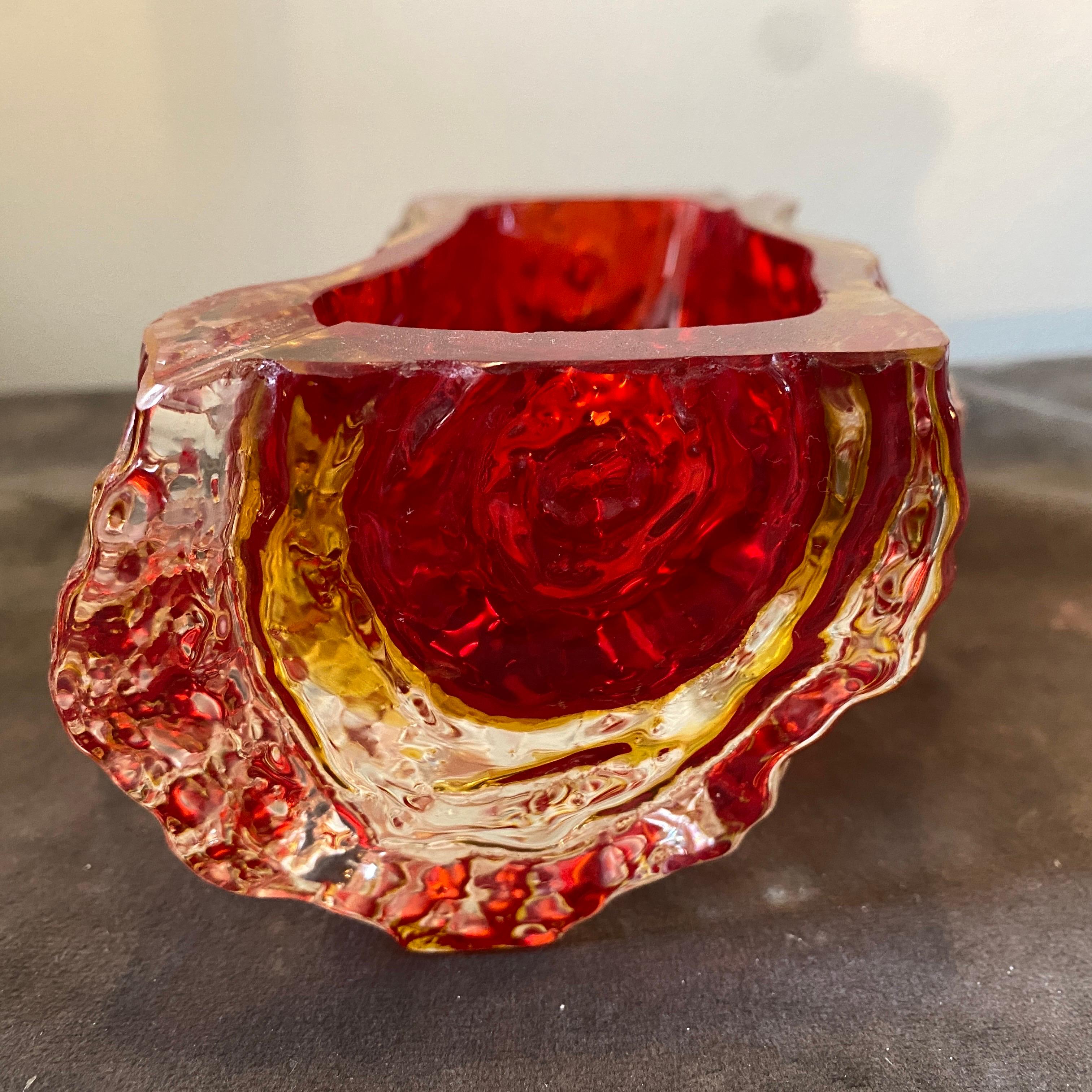 20th Century 1970s Mandruzzato Modernist Red Sommerso Murano Glass Ashtray For Sale