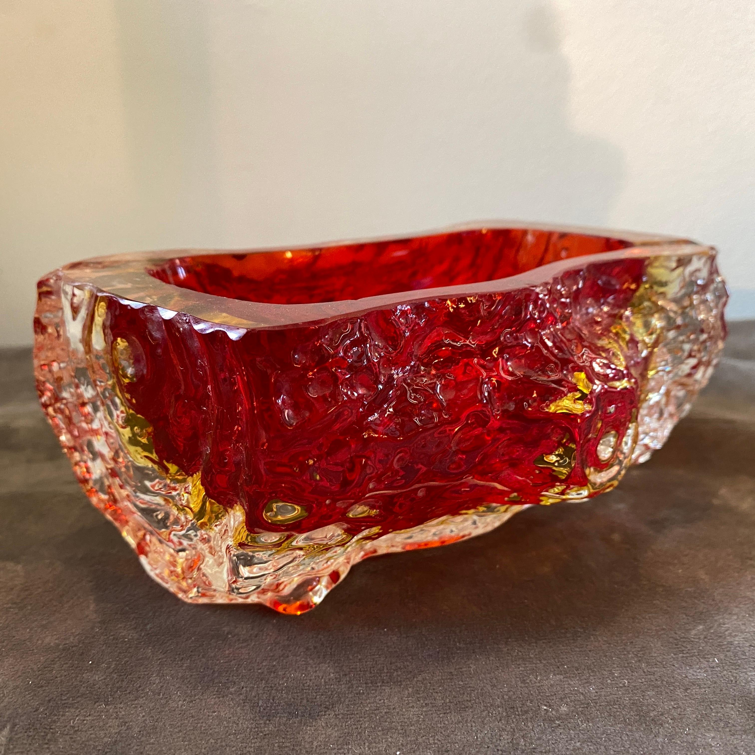 1970s Mandruzzato Modernist Red Sommerso Murano Glass Ashtray For Sale 1