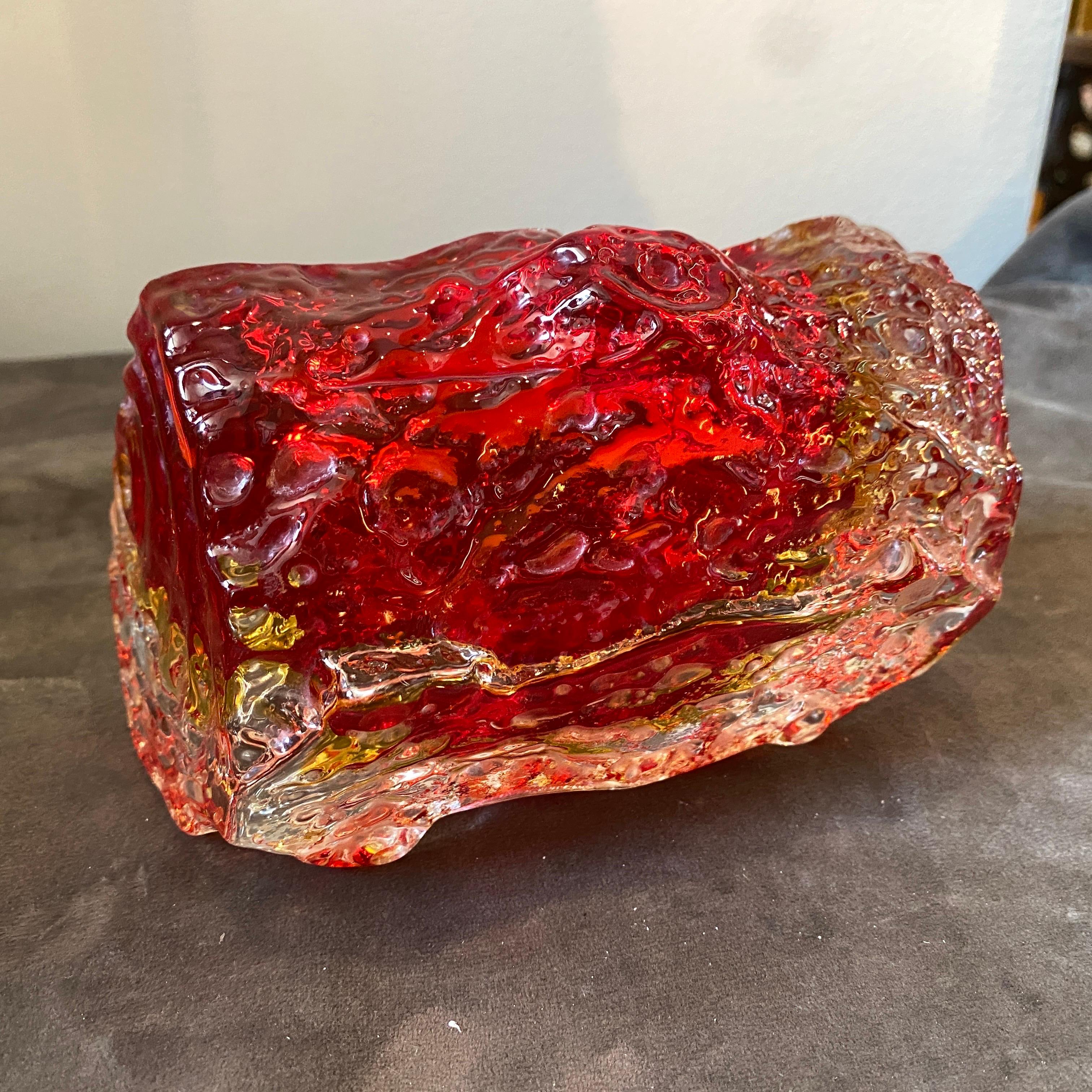 1970s Mandruzzato Modernist Red Sommerso Murano Glass Ashtray For Sale 3