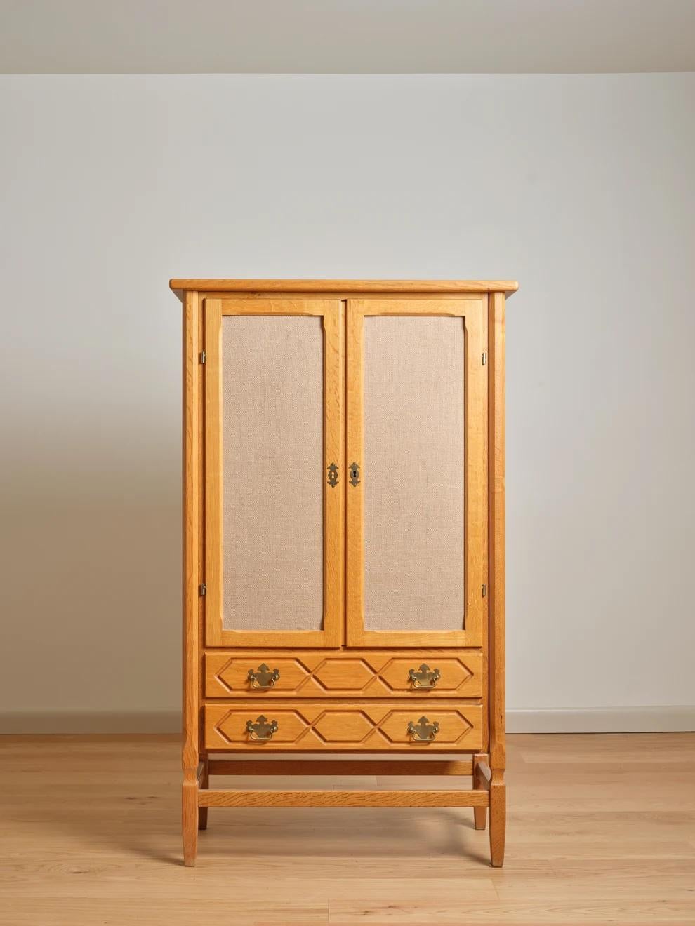 Brutalist 1970s Manner of Henning Kjaernulf Oak Linen Cabinet