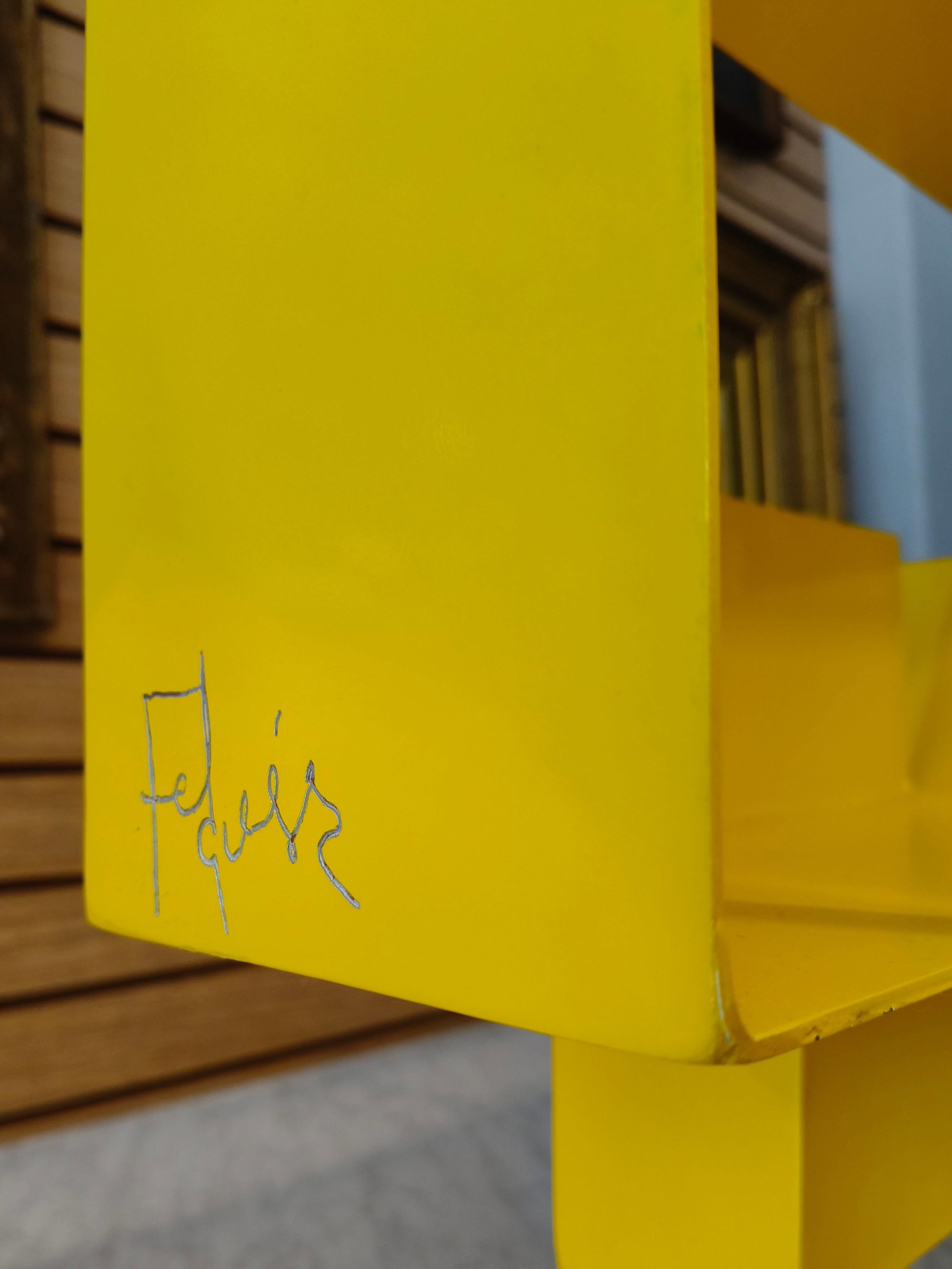 Fin du 20e siècle 1970 Manuel Felguérez Série Máquina Estética Sculpture en fer laqué jaune en vente