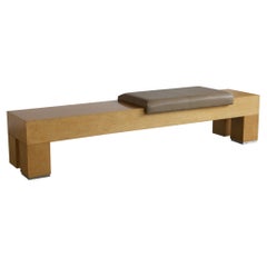 1970s Maple Eye Plywood and Leather Bench
