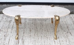 1970s Marble and Brass Coffee Table Attributed to Chapman