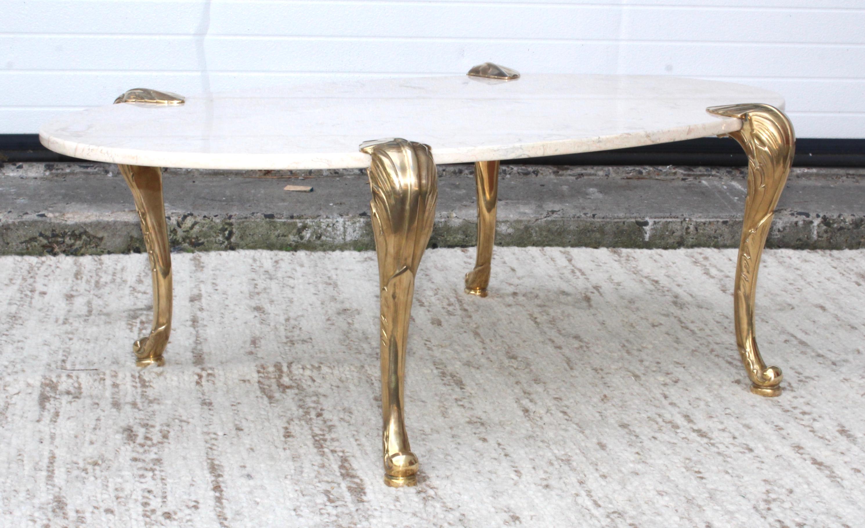 American 1970s Marble and Brass Coffee Table Attributed to Chapman