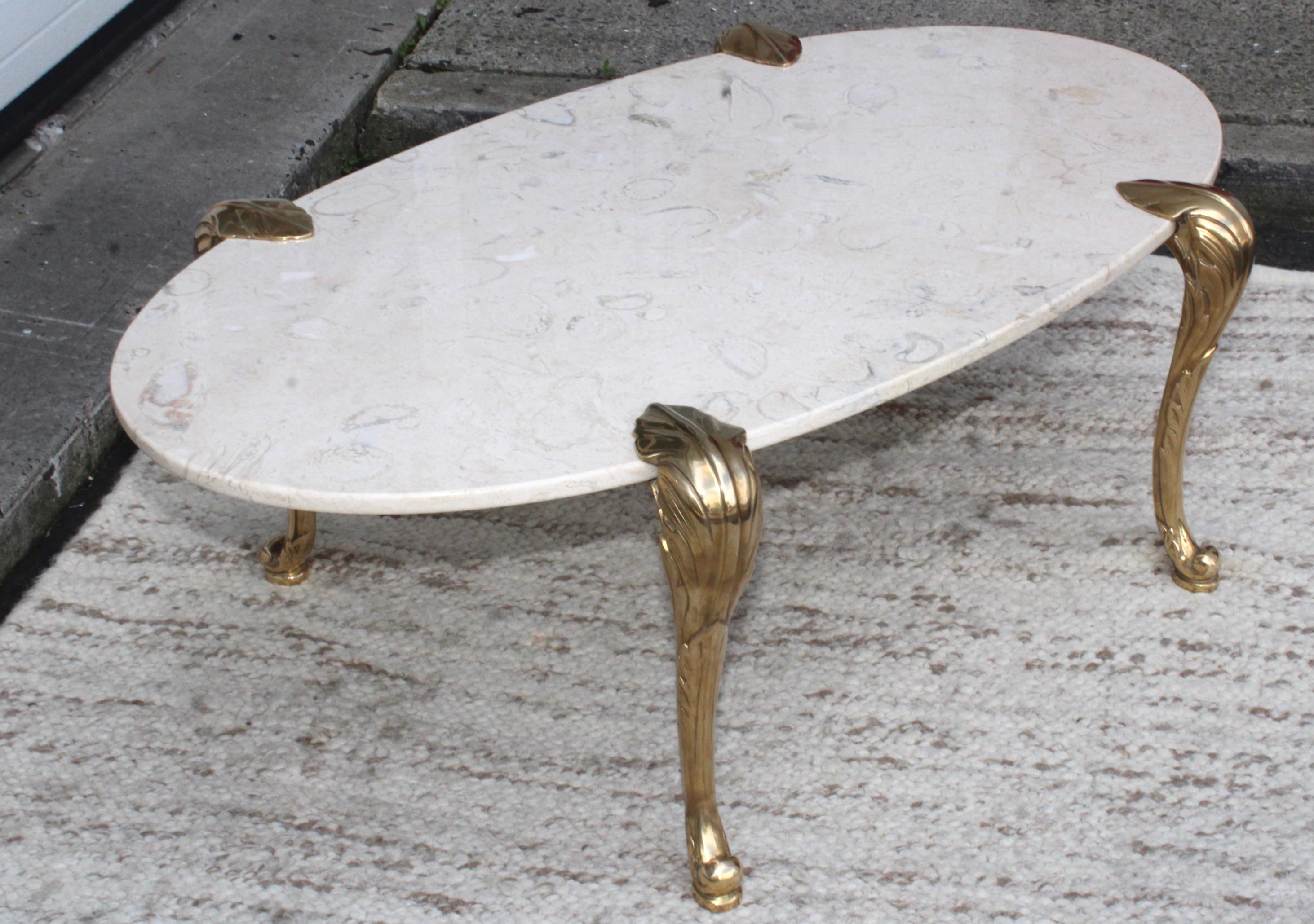 Late 20th Century 1970s Marble and Brass Coffee Table Attributed to Chapman