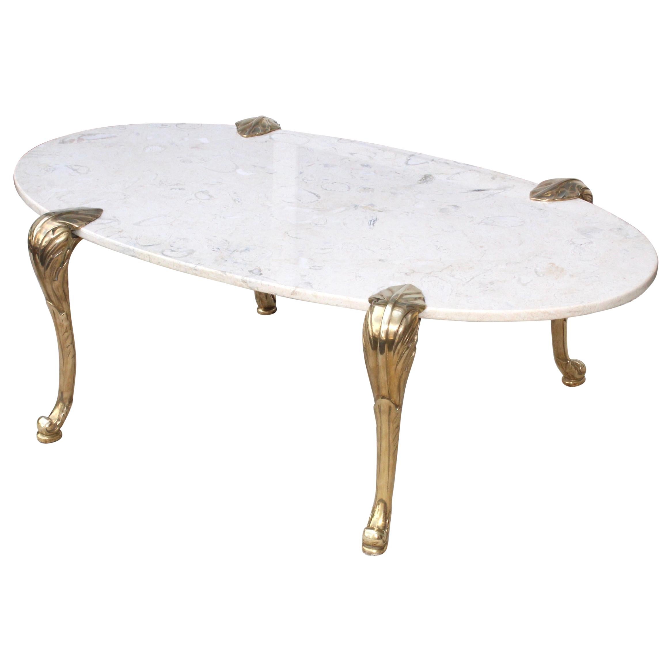 1970s Marble and Brass Coffee Table Attributed to Chapman