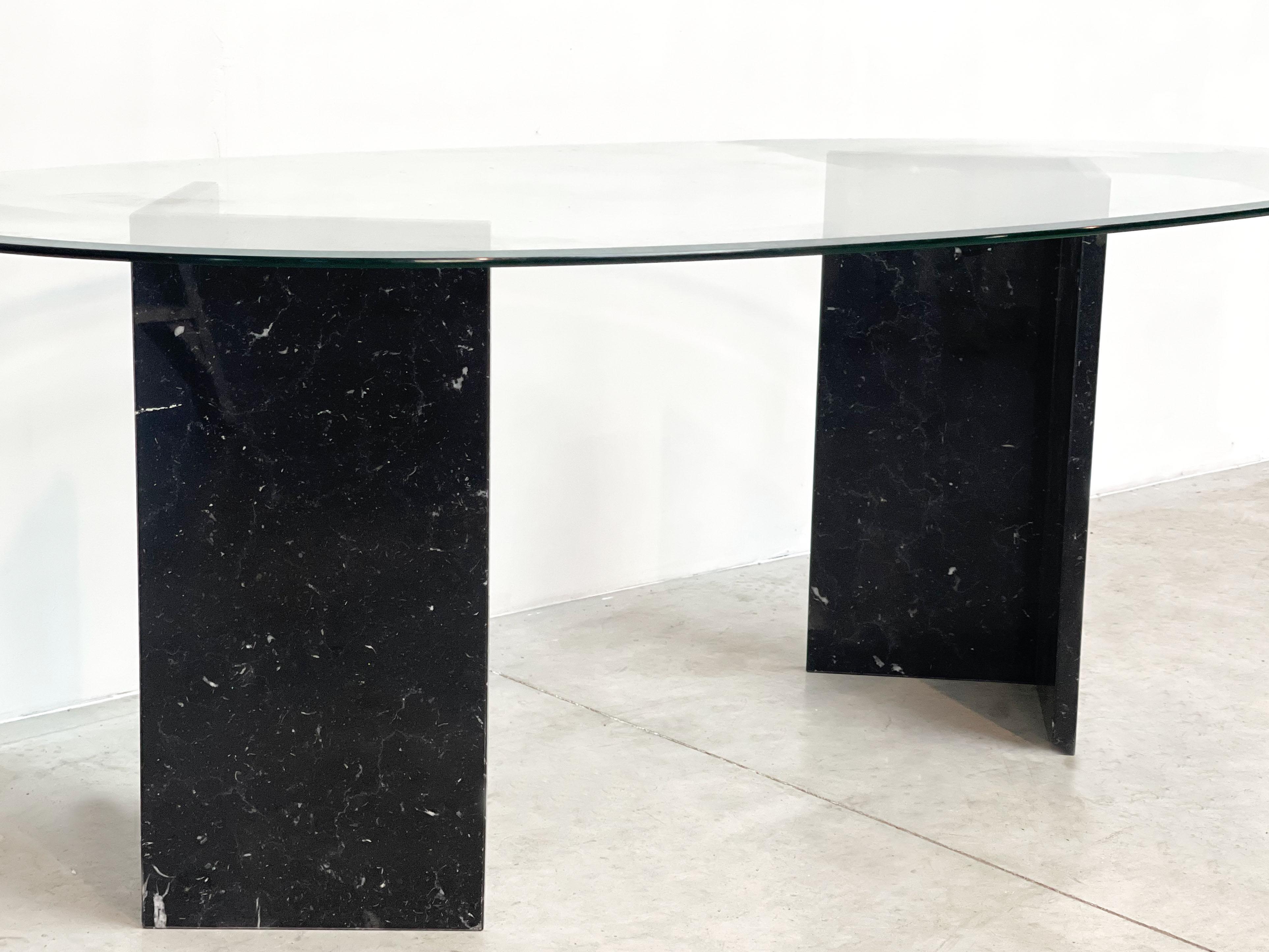 Late 20th Century 1970's Marble and Glass Dining Table For Sale