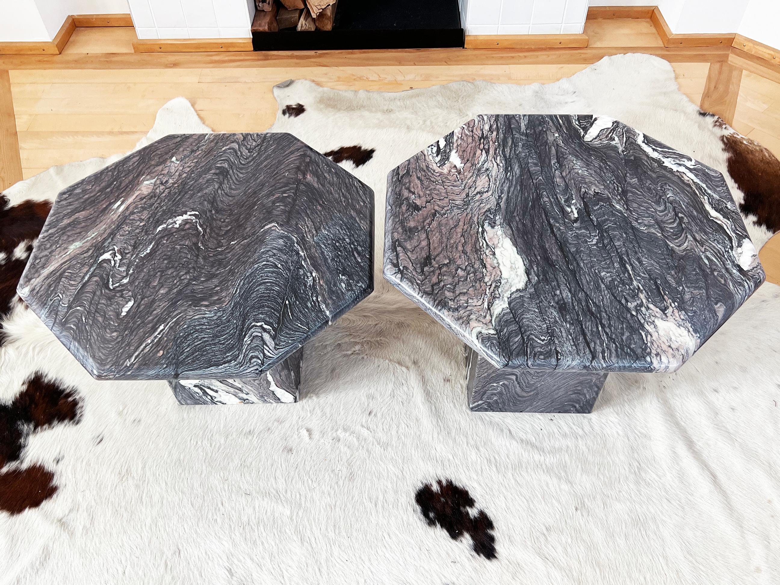 1970s Marble Coffee or Cocktail Nesting Tables, Octagon Plinth Base -- Pair In Good Condition For Sale In Basel, BS
