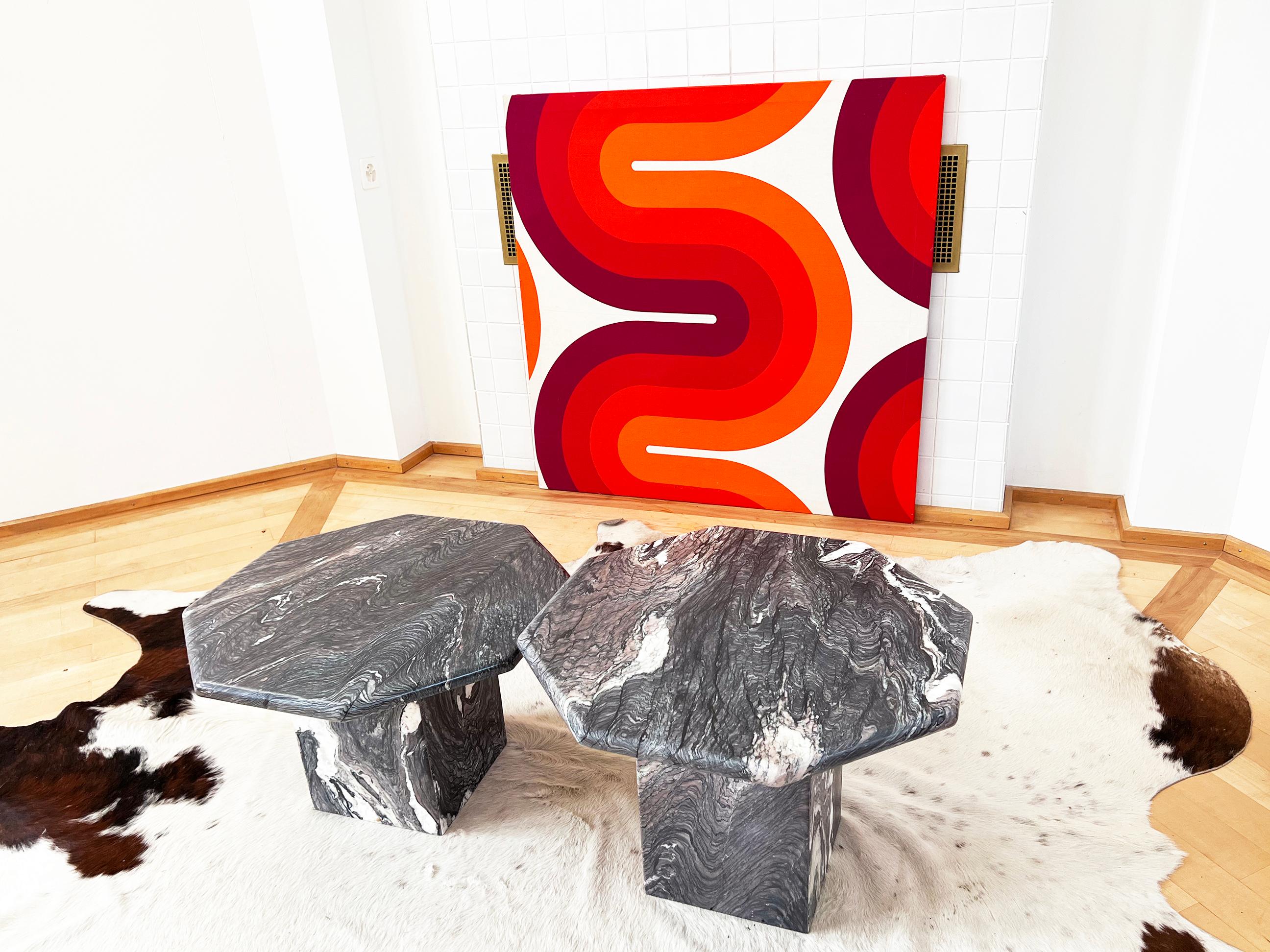 1970s Marble Coffee or Cocktail Nesting Tables, Octagon Plinth Base -- Pair For Sale 2