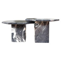 1970s Marble Coffee or Cocktail Nesting Tables, Octagon Plinth Base -- Pair