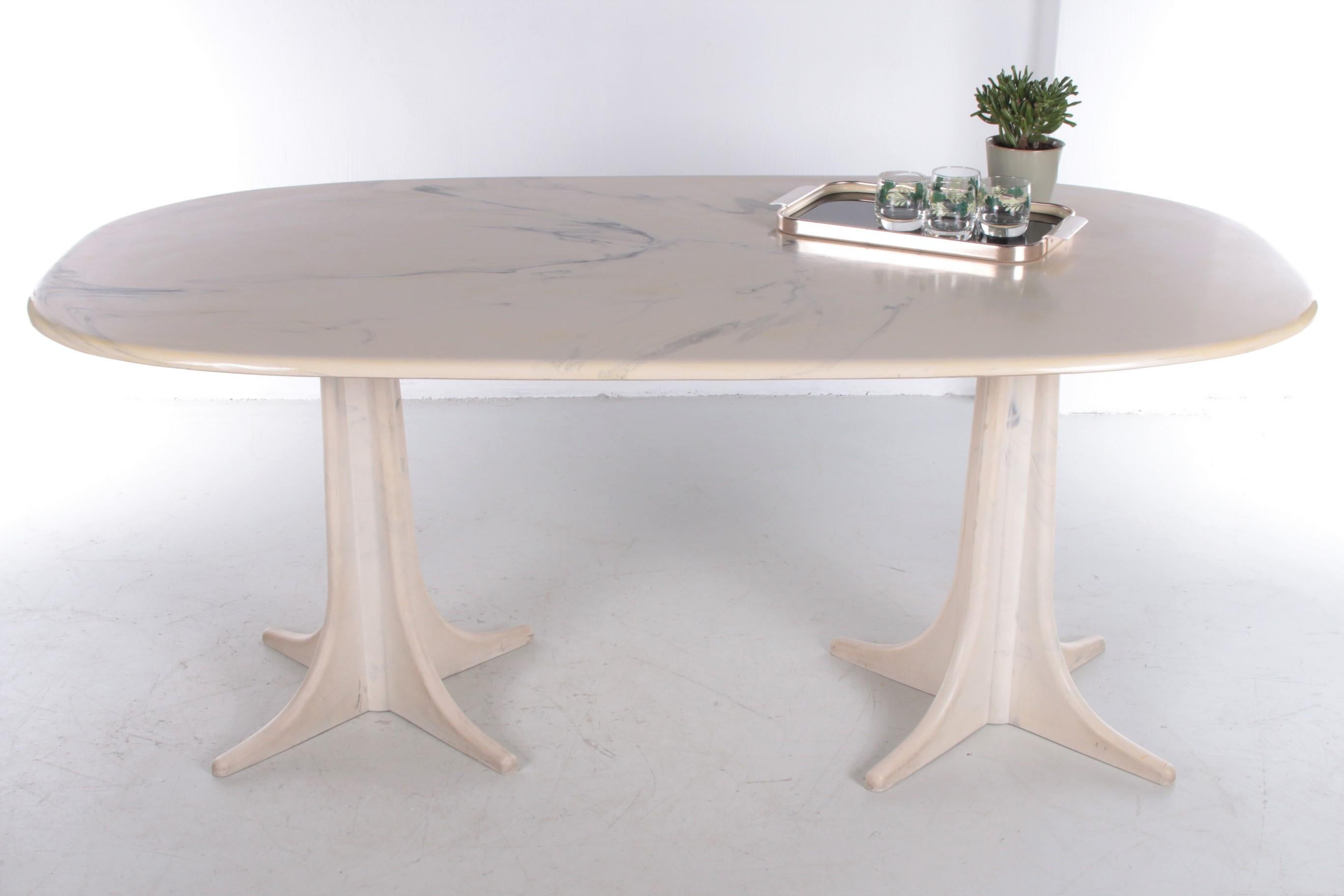 Mid-Century Modern 1970s Marble Dining Table on Two Marble x Feet, Germany